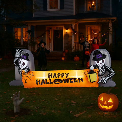 9.6FT Large Halloween Inflatable Decorations Skeleton Tombstone Banner,