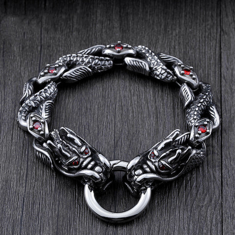 Stainless Steel Gemstone-inlaid Dragon Bracelet Titanium