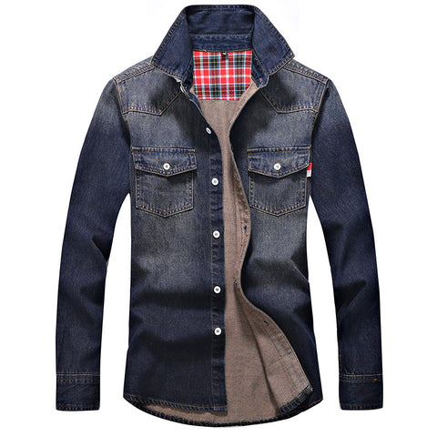 Polocho-Denim Shirt Men Cotton Jeans Shirt