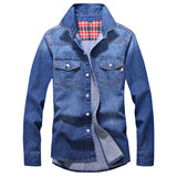 Polocho-Denim Shirt Men Cotton Jeans Shirt