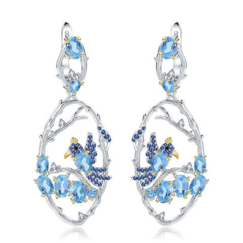 Natural Blue Topaz Earrings 925 Sterling Silver Handmade