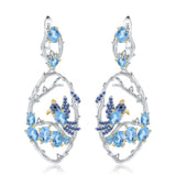 Natural Blue Topaz Earrings 925 Sterling Silver Handmade