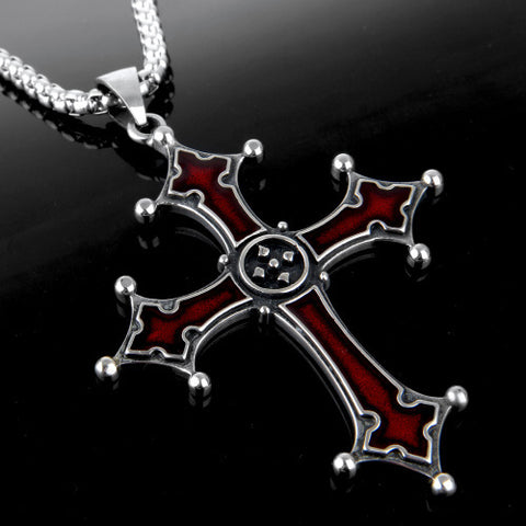 Vintage Red Cross Pendant Titanium Steel Necklace