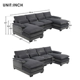 Modern U-shaped Sectional Sofa, 6-Seat With Waist Pillows