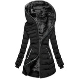 Hooded Warm Fleece Padded Jacket Mid-length