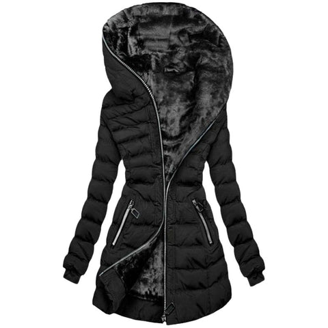 Hooded Warm Fleece Padded Jacket Mid-length