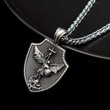 Vintage Titanium Men's Pendant Necklace Stainless Steel Shield
