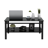 Glass Lift Top Coffee Table, 2-Layer Tempered Glass, Modern Simple, Black