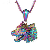 Color Retro Wolf Head Men's Titanium Steel Pendant Necklace