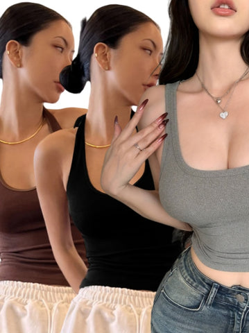 DAZY Solid Backless Halter Top  3PC Set