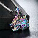 Color Retro Wolf Head Men's Titanium Steel Pendant Necklace