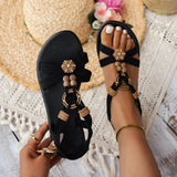 Ethnic Style Flat Women's Beaded Weave Open Toe Beach Sandals