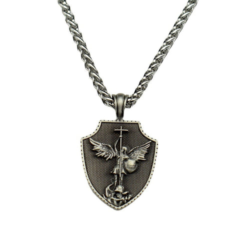Vintage Titanium Men's Pendant Necklace Stainless Steel Shield