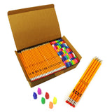 S & E TEACHER'S EDITION 220Pcs Pencils & Erasers Tops Set, 172 Pcs Pre-sharpened pencils No. 2, with 48Pcs Eraser Caps, #2 HB pencil sharpened, Back to school, 220/Box.