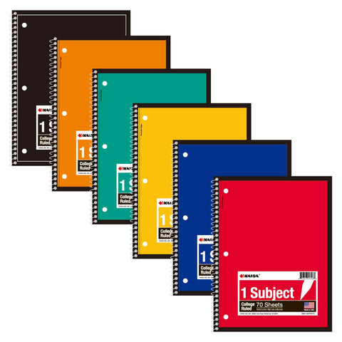 KAISA 70 Sheet 1-Subject Wirebound Notebook Spiral Notebooks, College Ruled 10.5x8 Spiral Notebooks For School Students Office, Pack of 6 Pads,S07001C