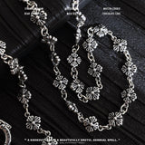 S925 Silver Graffiti Round Buckle Cross Flower Necklace