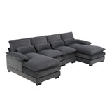 Modern U-shaped Sectional Sofa, 6-Seat With Waist Pillows