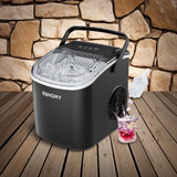 EUHOMY Countertop Ice Maker Machine with Handle, 26lbs in 24Hrs, 9 Ice Cubes Ready in 6 Mins, Auto-Cleaning Portable Ice Maker with Basket and Scoop, for Home/Kitchen/Camping/RV. (Black)