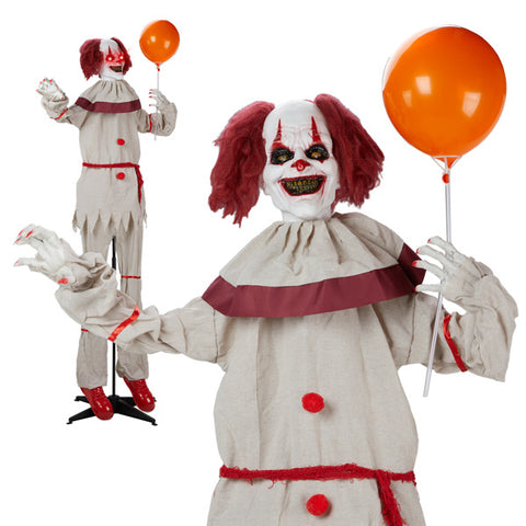 5.7ft Eye Red Light Vibration Clown Sound Voice Control, Standing Balloon Clown, Battery Model - Battery Not Included, Halloween Standing Decoration