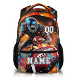 Custom football backpack with vibrant design and space for name, ideal for kids and teens aged 6-18.