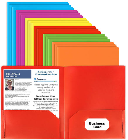 Plastic Folders with Pockets, 18 Color Heavy Duty Two Pocket Folder Business Card Holder for Office High School