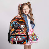 Girl with customizable football backpack from Homexzdiy, featuring vibrant design and personalized name option.