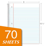 KAISA 70 Sheet 1-Subject Wirebound Notebook Spiral Notebooks, College Ruled 10.5x8 Spiral Notebooks For School Students Office, Pack of 6 Pads,S07001C