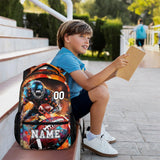 Homexzdiy football backpack for boys with custom name, vibrant design and large capacity, perfect for school or sports.