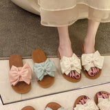 Women's Slip-on Cloth Sandals Summer Soft Bottom Flat Heel Bow
