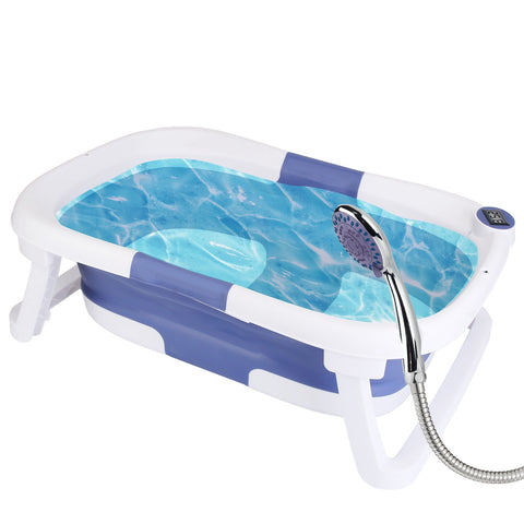 1Pc Baby Bath Tub With Thermometer Collapsible Travel Friendly