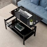 Glass Lift Top Coffee Table, 2-Layer Tempered Glass, Modern Simple, Black