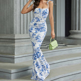 Halter Maxi Bodycon Mermaid Dress With Multiple Patterns