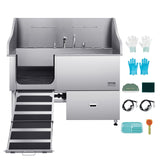 61 Inch Dog Grooming Bath Tub Stainless Steel W Ramp Water Filter Left