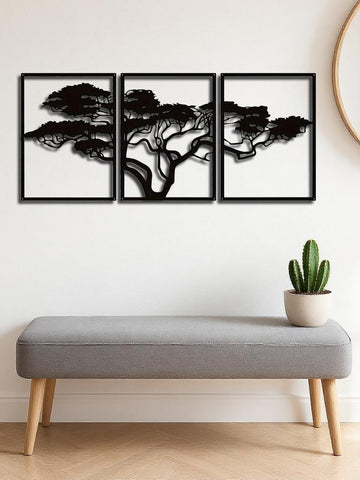 Set Of 3 Black Metal Tree Of Life Wall Art