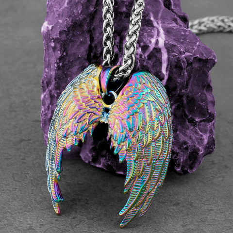 Vintage Angel Wings Colorful  Pendant  Titanium Steel Necklace Pendant