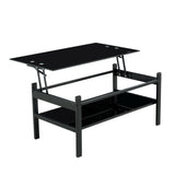 Glass Lift Top Coffee Table, 2-Layer Tempered Glass, Modern Simple, Black