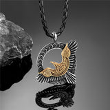 Nordic Viking Odin Crow Titanium Steel Pendant Retro Fashion Necklace