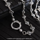 S925 Silver Graffiti Round Buckle Cross Flower Necklace