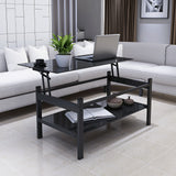 Glass Lift Top Coffee Table, 2-Layer Tempered Glass, Modern Simple, Black