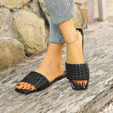 One-word Internet Celebrity Square Toe Flat Heel Women's Slippers