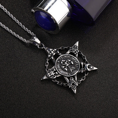 Pirate Skull titanium pendant Pentagram