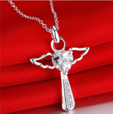 Violet Silver Angel Love Heart Pendant- Free With Purchase