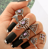 Retro Purple Crystal joint ring set- Free with Purchase