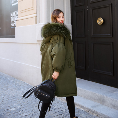 Large Fur Collar Hooded Thick Coat