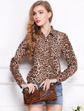 Leopard Chiffon Shirt Lapel long