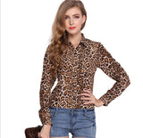 Leopard Chiffon Shirt Lapel long