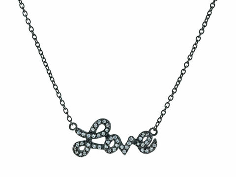 Midnight Black Sparkling Cursive Love Necklace