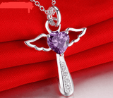 Violet Silver Angel Love Heart Pendant- Free With Purchase