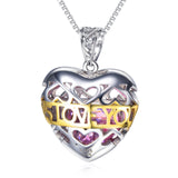 925Silver 3D Hollow Out Skeleton Heart Pendant Necklace