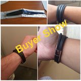 Men Stainless Steel Leather Bracelets Braided Rope Magnetic Clasp